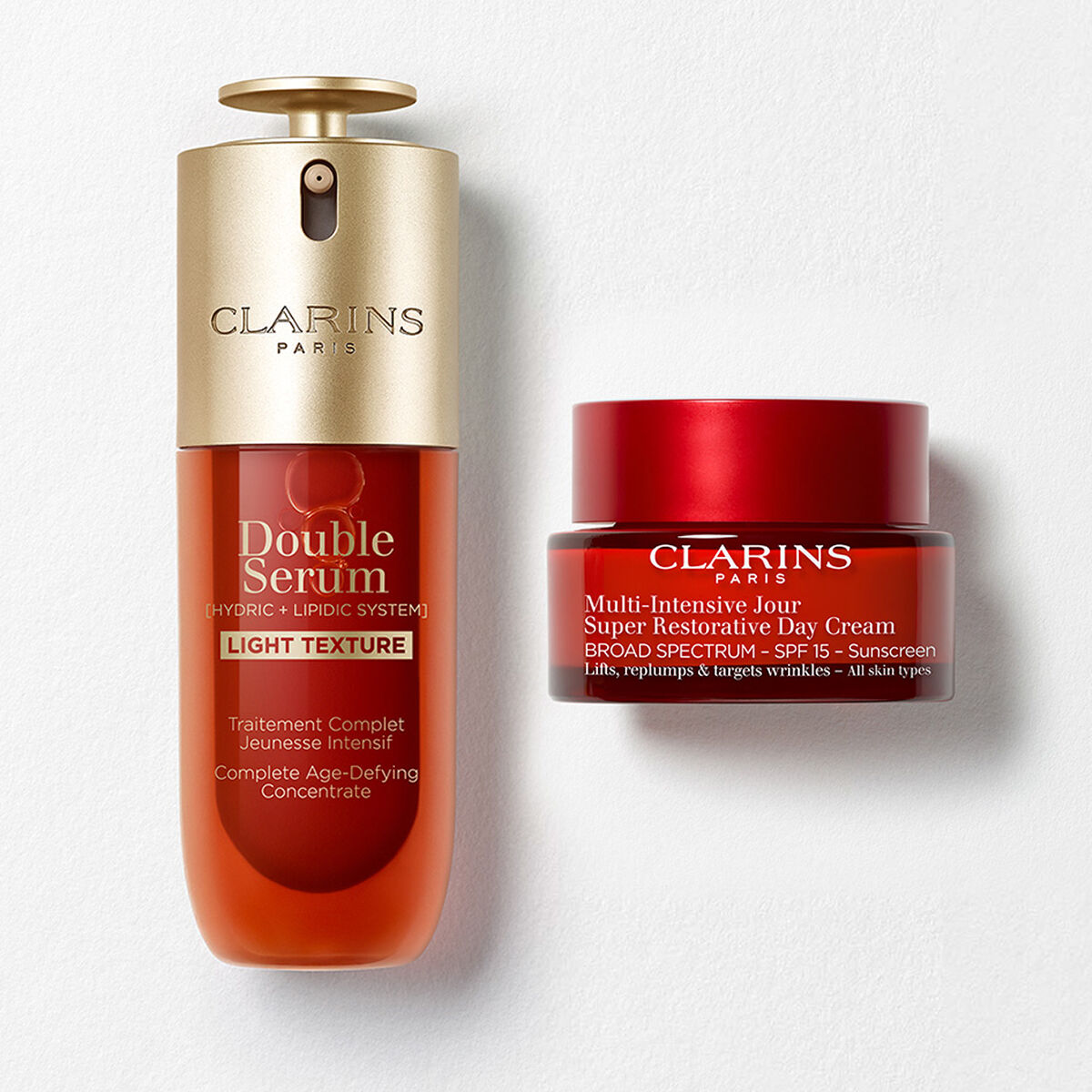 Clarins Double Serum Light & Super Restorative Set | 1.7 Oz Double Serum Light & Super Restorative Day Cream SPF | Anti-Aging Serum & Moisturizer