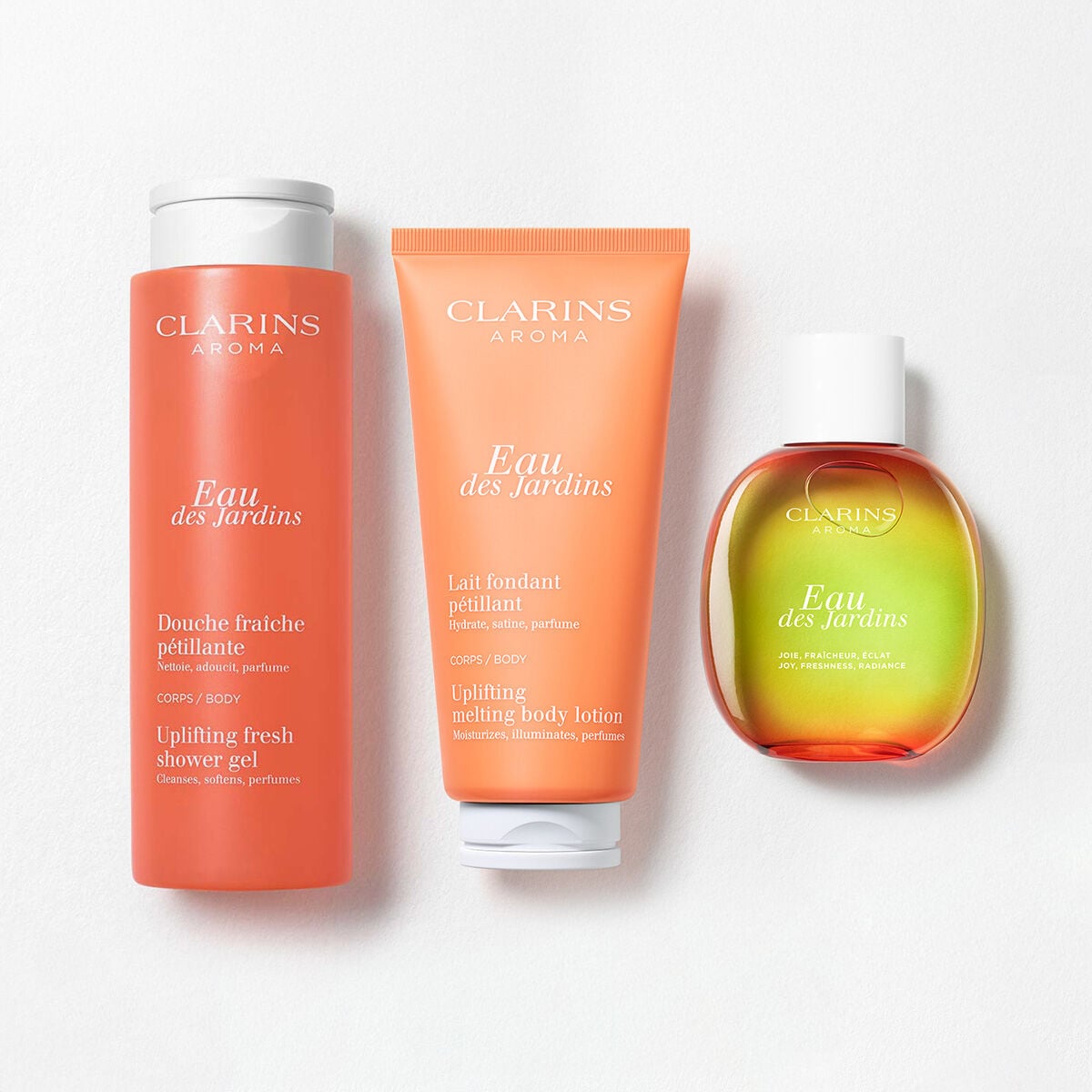 Clarins Eau des Jardins Trio -Body Wash Body Lotion & Fragrance Set