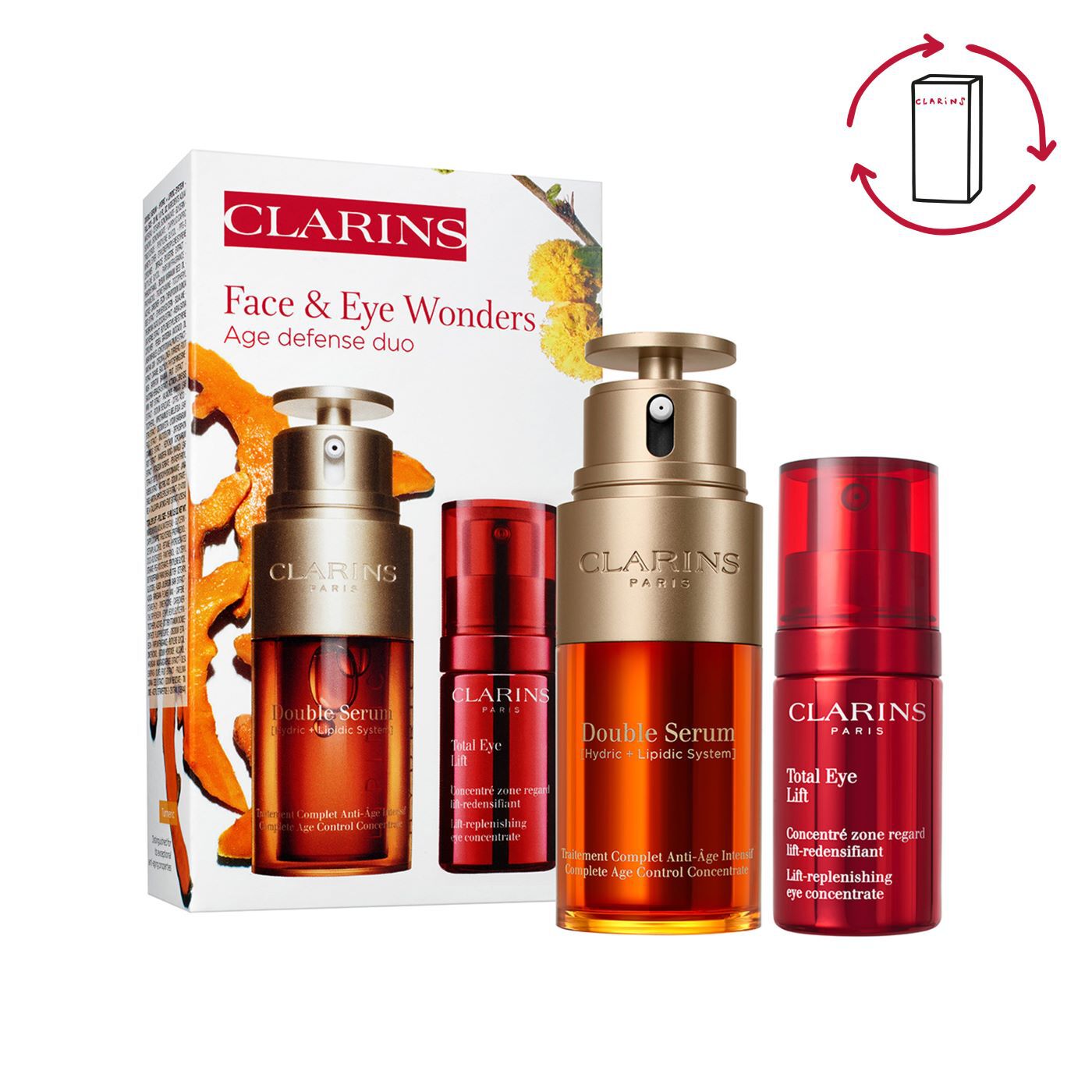 Clarins Face + Eye Wonders Age Defense Duo In White