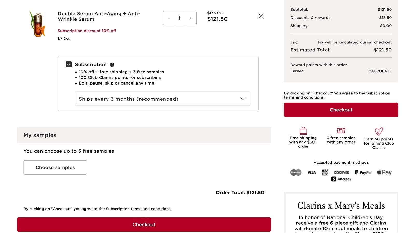 Subscription summary in the cart page Subscription summary in the cart page