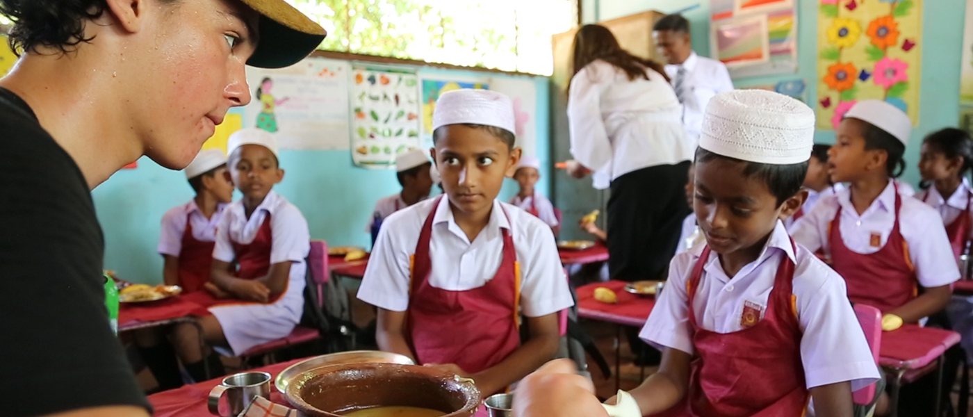 Paris Brosnan offering meals to school children in Sri Lanka