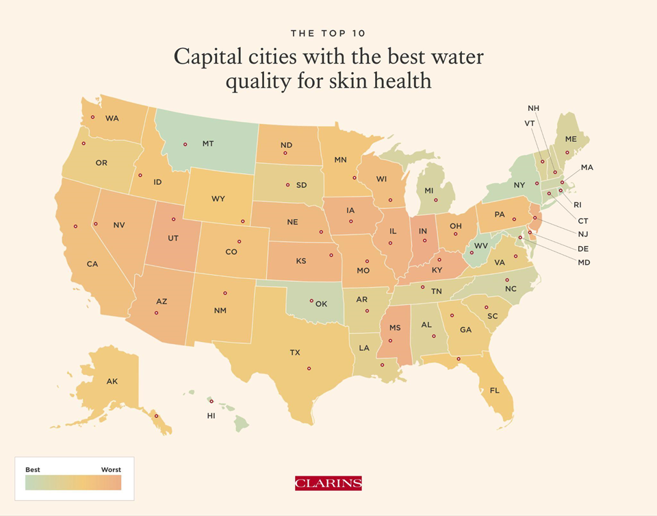 Color-coded map of the United States showing water quality by State