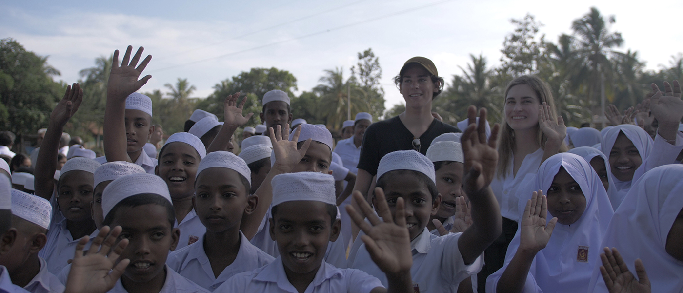 Paris Brosnan and Lauren Bush Lauren in Sri Lanka with school children