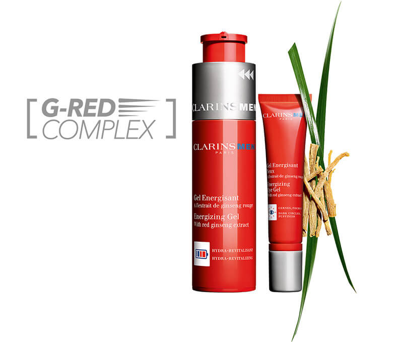 What powers ClarinsMen energizing skincare formulas?