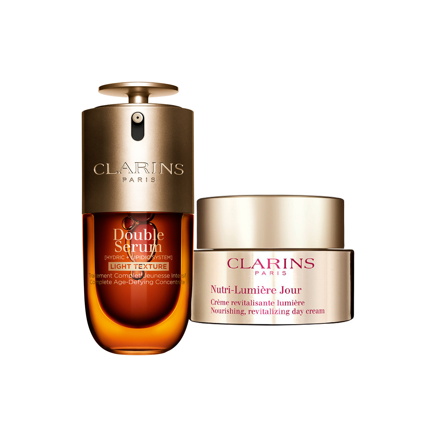 Clarins Nutri-Lumiere Set | 1 Oz. Double Serum Light Texture and Nutri- Lumiere Day Cream | Anti-Aging Serum & Moisturizer | CLARINS®